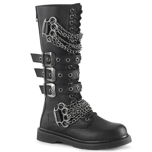 Demonia Men's Bolt-450 Knee High Combat Boots - Black Vegan Leather D2410-38US Clearance